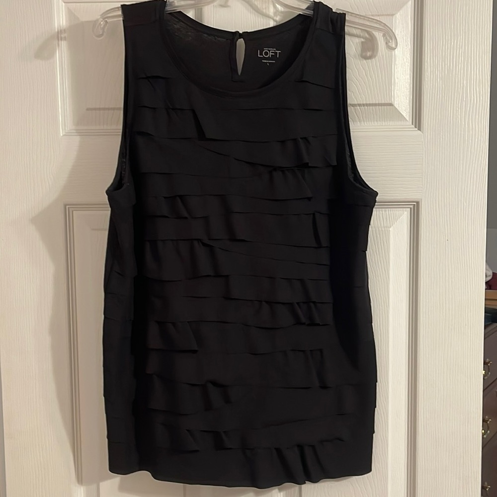 Loft Layered Front Sleeveless Top Black Size L